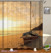 Abandoned Sailboat On The Beach Shower Curtain