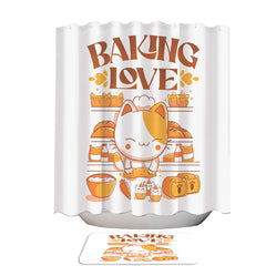 Adorable Baking Love Kawaii Cat Shower Curtain