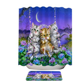Adorable Cats Art Floral Swing Kittens Shower Curtain