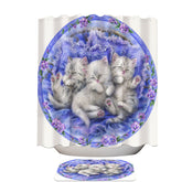 Adorable Cute Three White Kittens on Purple Shower Curtain