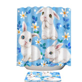 Adorable White Bunnies and Flowers for Kids Shower Curtain