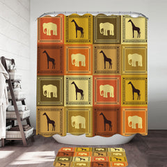 African Elements Elephants and Giraffes Shower Curtain