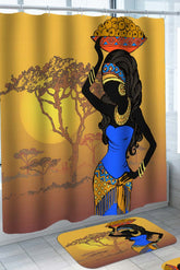 African Landscape and Blue Dress Girl Shower Curtain