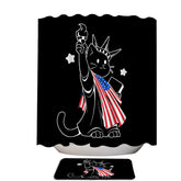 American Flag Liberty Statue Cat Shower Curtain
