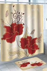 Art Drawing Red Hibiscus Flowers Shower Curtain