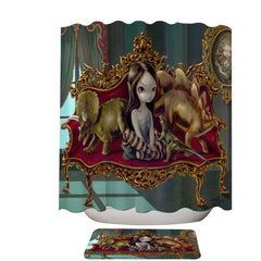 Art Painting Girl and Dinosaur Friends Shower Curtain