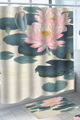 Art Painting Pink Water Lily Flowers Shower Curtain
