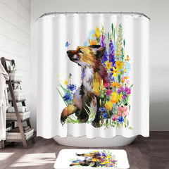 Art Painting Flowers and Cute Fox Shower Curtain