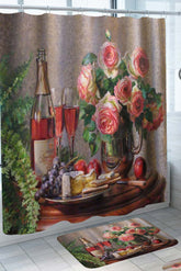 Art Painting Roses Wine and Cheese Shower Curtain