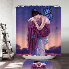 Art Painting Sunset Sleepy Butterfly Girl Shower Curtain