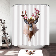 Art Painting Cute Birds Nest on Deer Antlers Shower Curtain