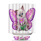 Artistic Designs Girly Purplish Butterfly Kitten Shower Curtain