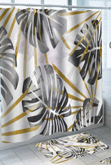 Artistic Gold with Tropical Monstera Leaves Shower Curtain