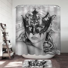 Artistic Pencil Drawing Venice Masked Woman Shower Curtain