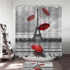 Artistic Photo Eiffel Tower VS Red Umbrellas Shower Curtain