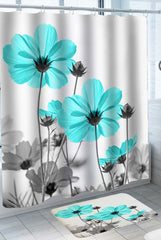 Artistic Black and White Turquoise Flowers Shower Curtain