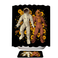 Astronaut and Scuba Diver on Sunflowers Shower Curtain