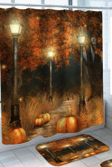 Autumn Leaves Pumpkins Wooded Path Shower Curtain