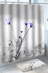 Artistic Black and White Purplish Flowers Shower Curtain