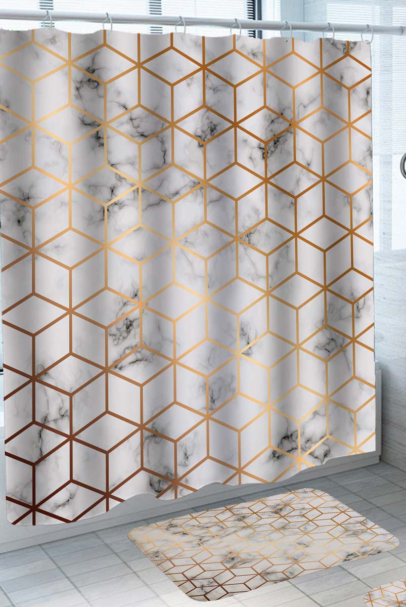 3D Squares Marble Shower Curtain