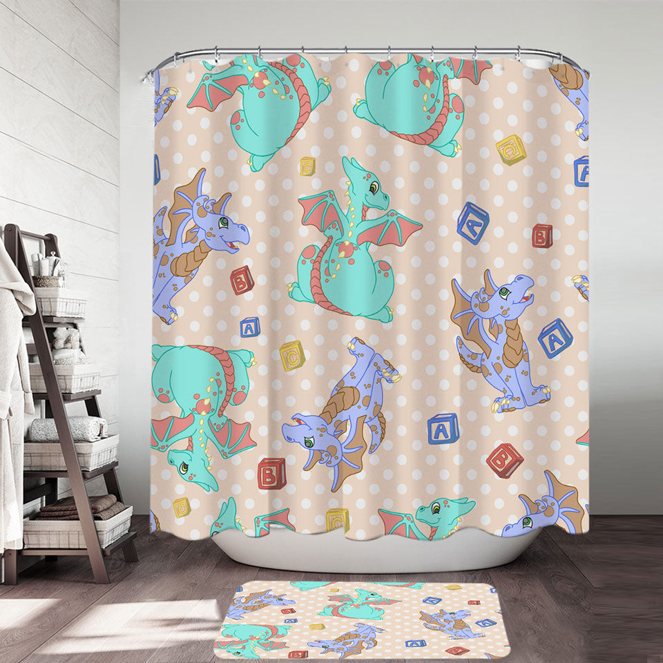 ABC Boys Dragon Pattern Shower Curtain