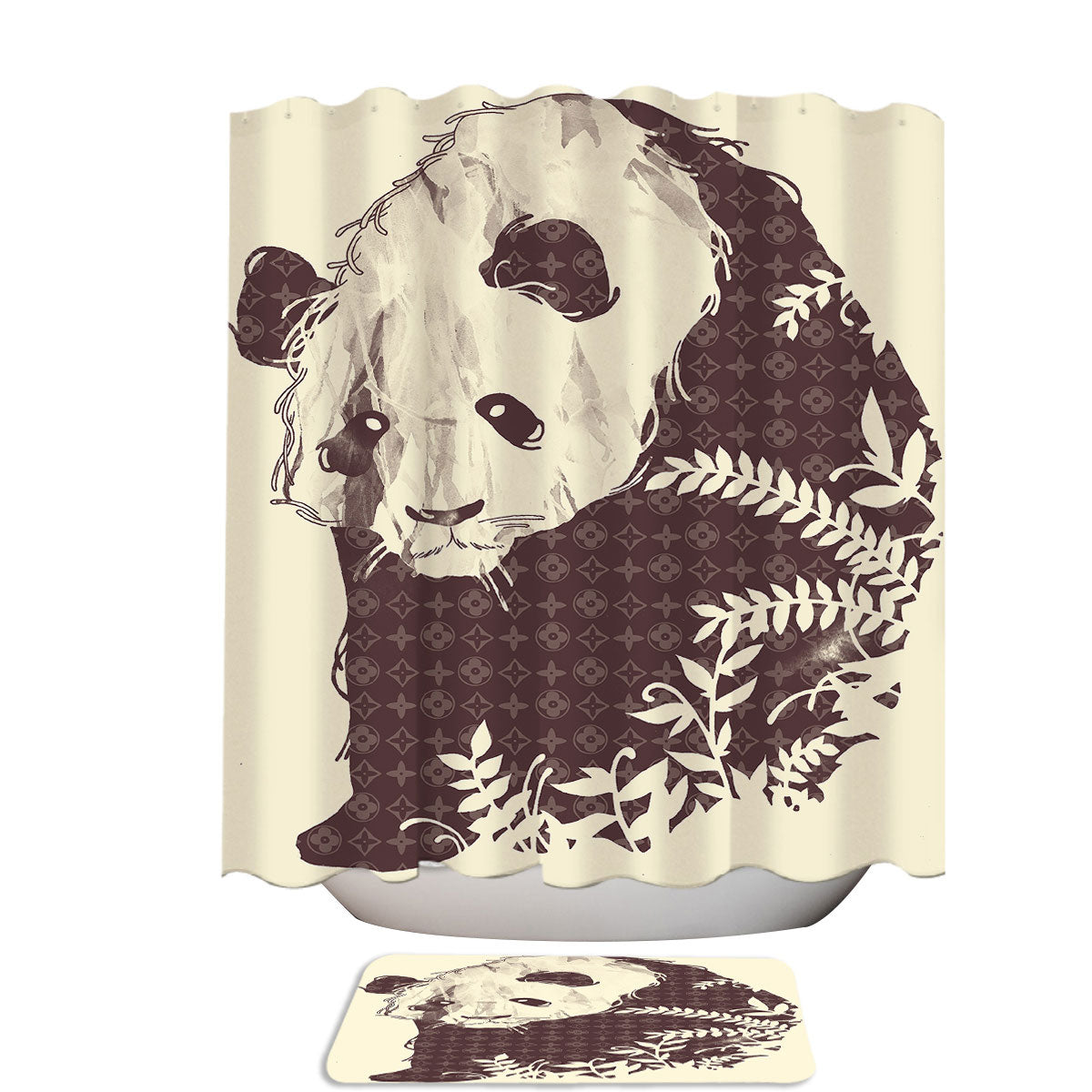 Abstract Panda in Leaves Shower Curtain
