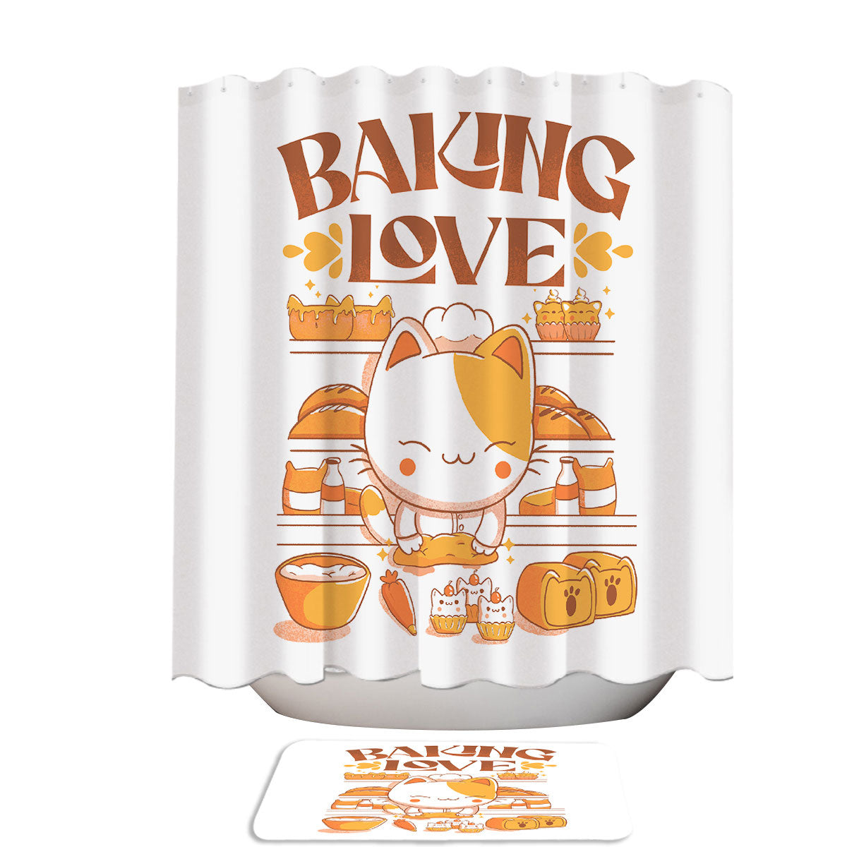Adorable Baking Love Kawaii Cat Shower Curtain
