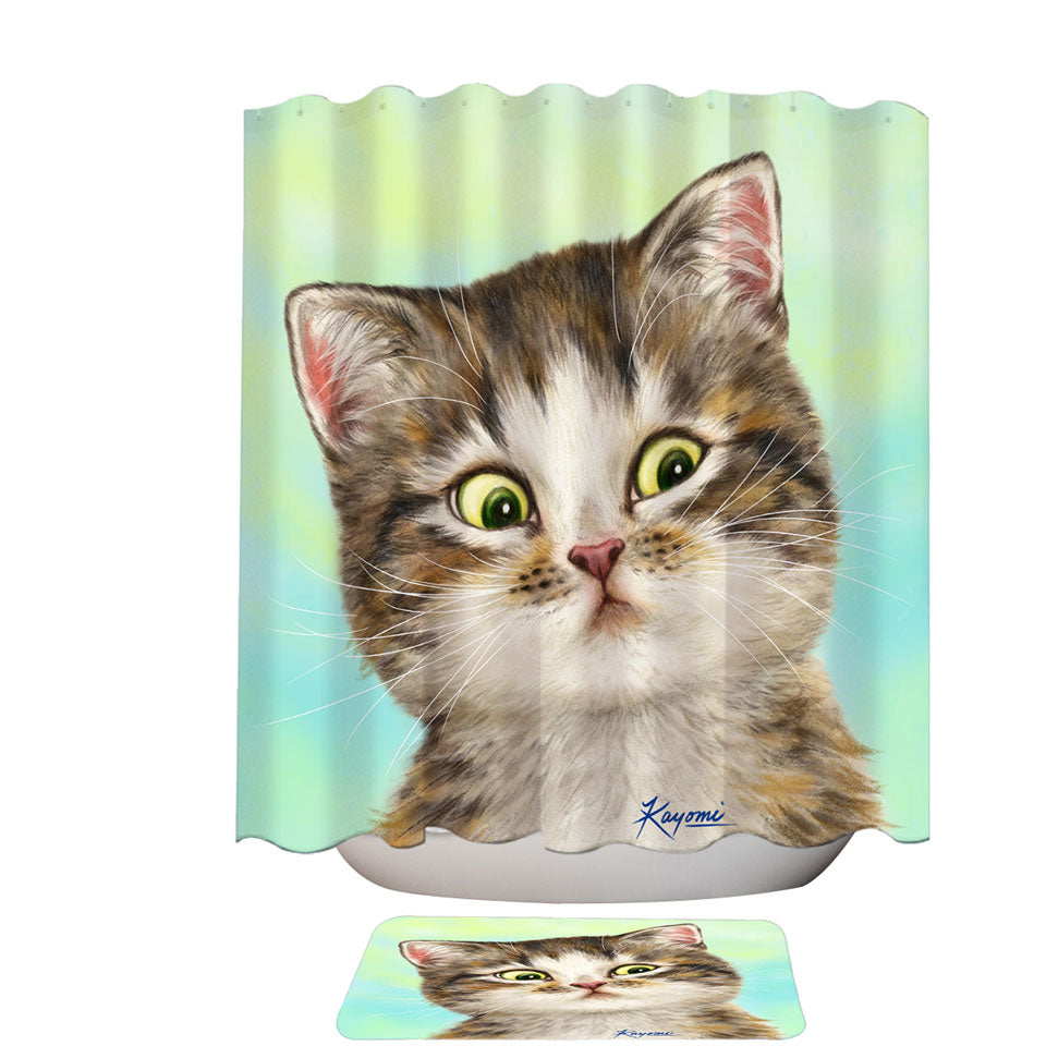 Adorable Cat for Kids the Suspicious Kitten Shower Curtain