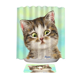 Adorable Cat for Kids the Suspicious Kitten Shower Curtain