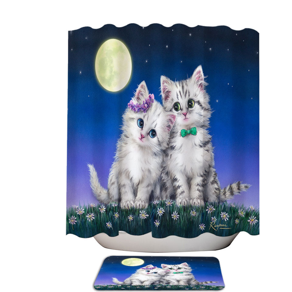 Adorable Cats Art Moon Romance Grey Kittens Shower Curtain