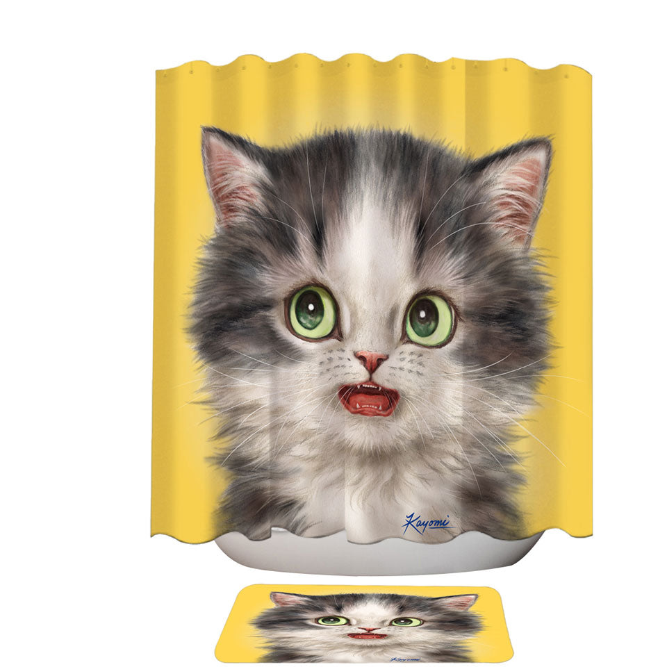Adorable Cats Scared Grey Kitten Shower Curtain