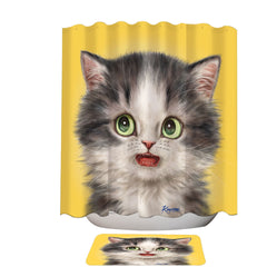 Adorable Cats Scared Grey Kitten Shower Curtain