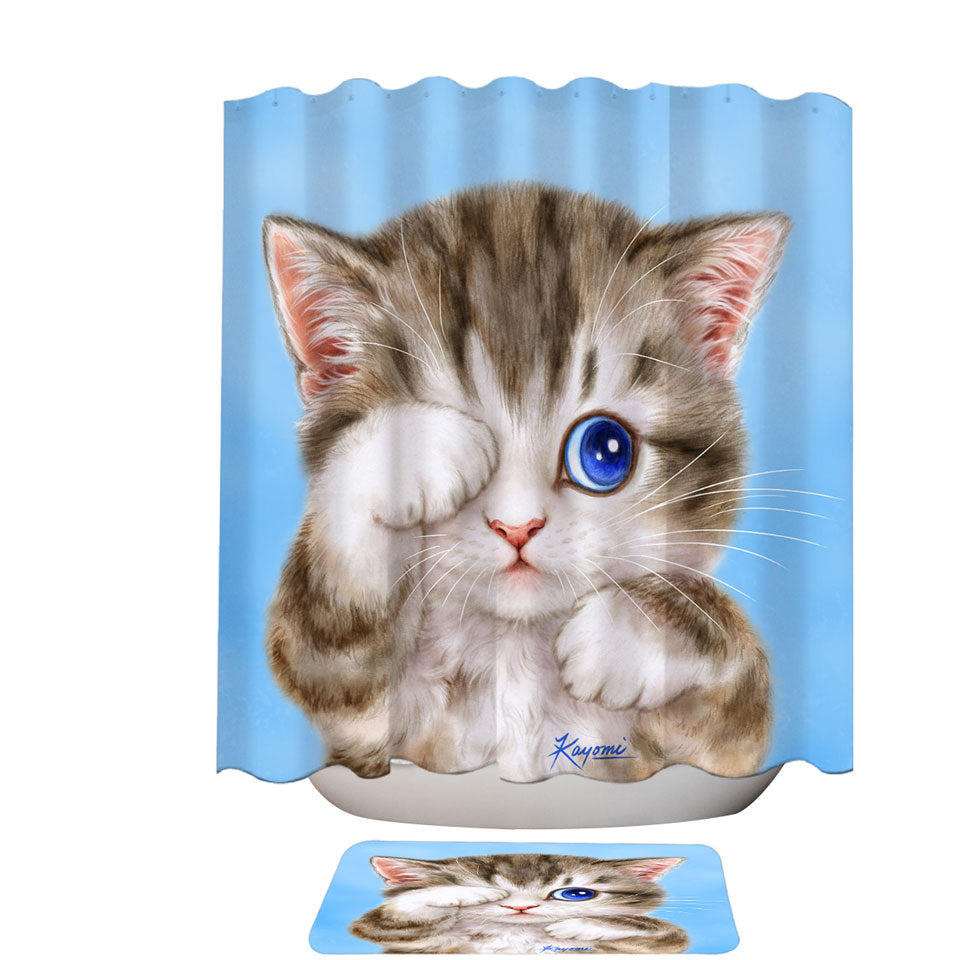 Adorable Baby Blue Eyes Kitty Cat Shower Curtain
