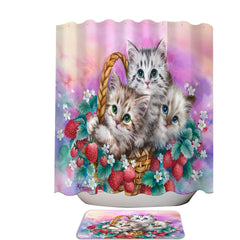 Adorable Strawberry Basket with Kittens Shower Curtain