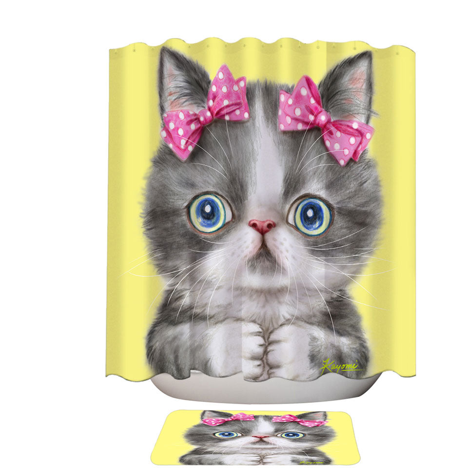 Adorable Grey White Girl Kitten Shower Curtain