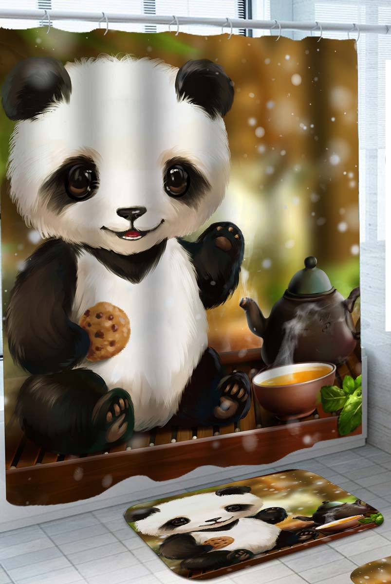 Adorable Kids Designs Cute Panda Bear Shower Curtain