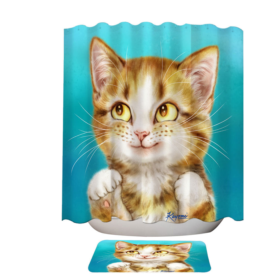 Adorable Smiling Tiger Tabby Kitty Cat Shower Curtain