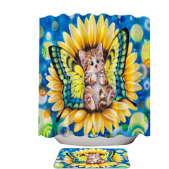 Adorable Kittens for Kids Sunflower Fairy Cat Shower Curtain