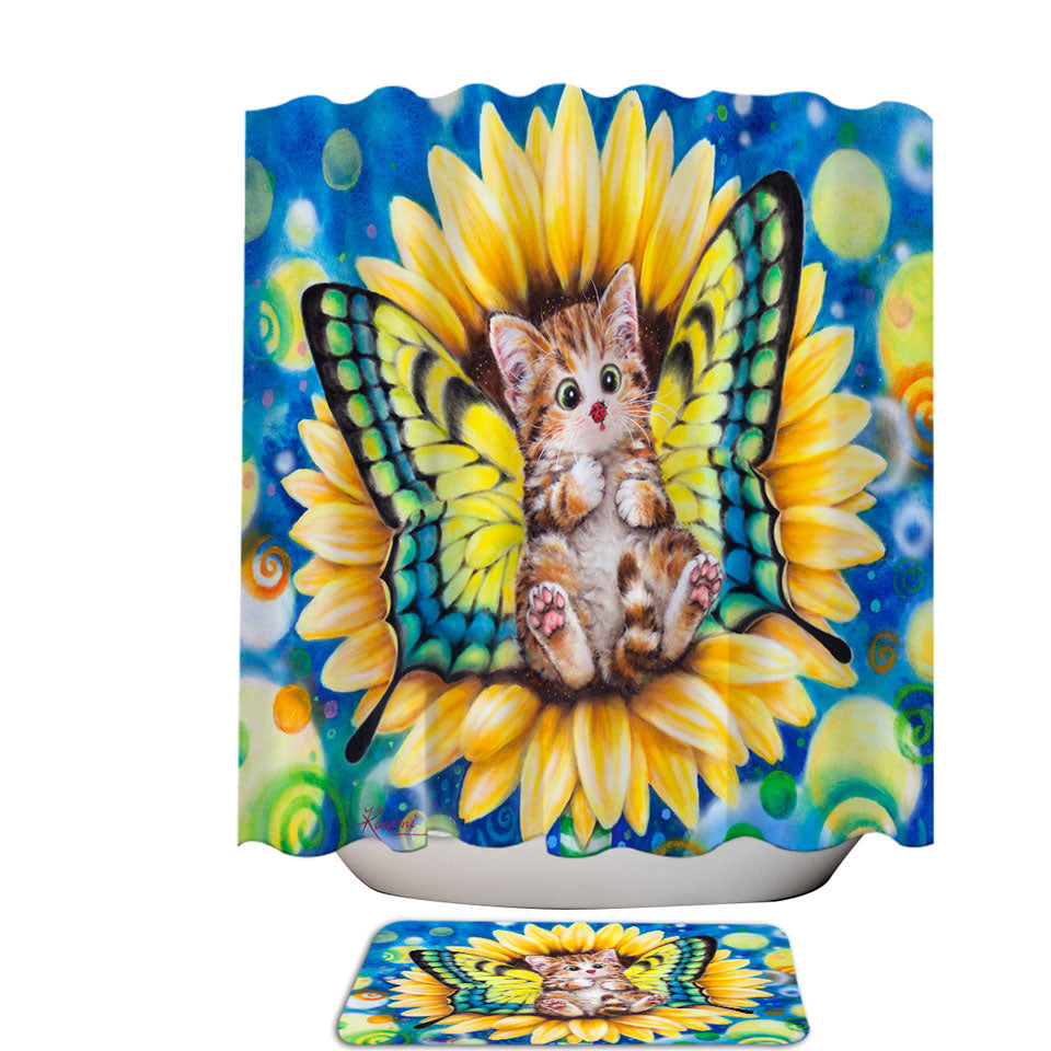 Adorable Kittens for Kids Sunflower Fairy Cat Shower Curtain