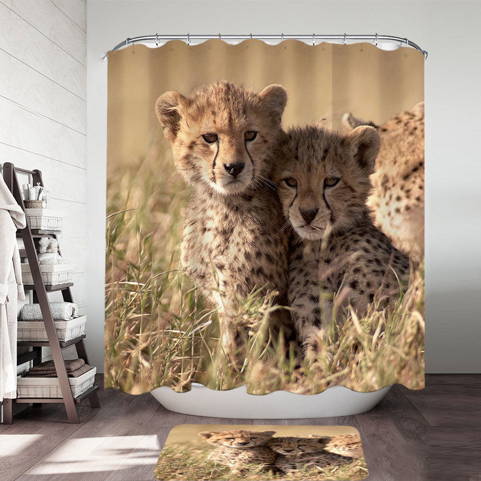 Adorable Wild Cheetah Cubs Shower Curtain