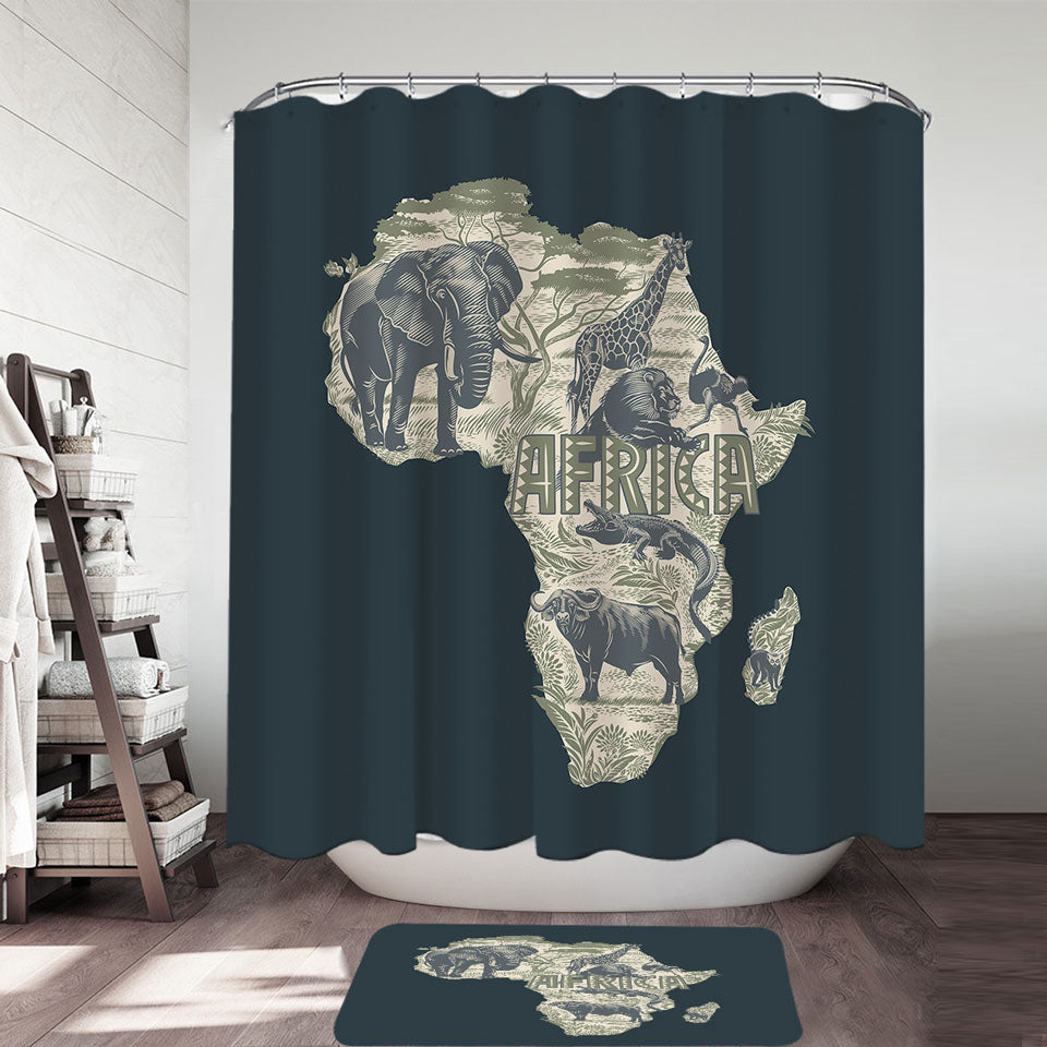 Africa Map and Animals Shower Curtain