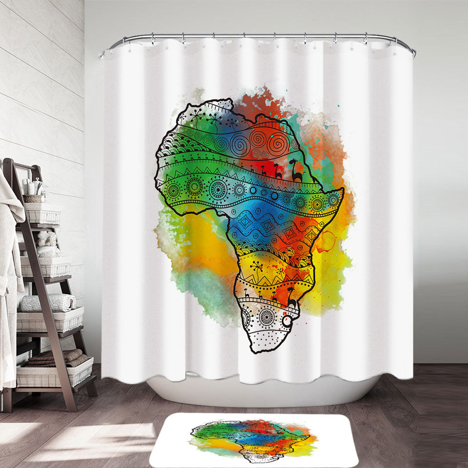 Africa Silhouette over Colorful Stain Shower Curtain