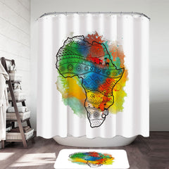 Africa Silhouette over Colorful Stain Shower Curtain