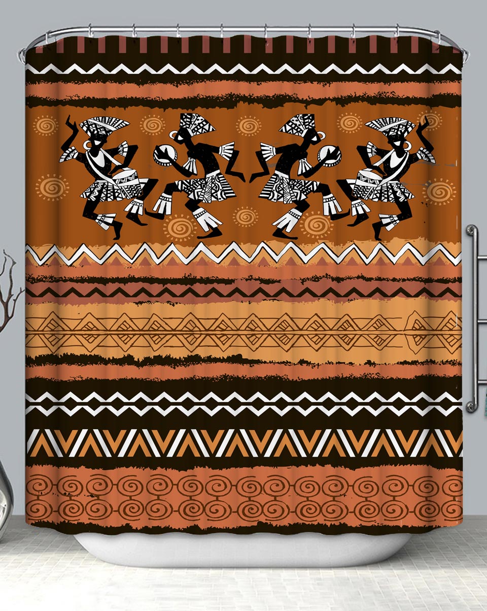 African Design with Four Dancing Men Shower Curtain