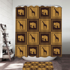 African Tiles Elephants and Giraffes Shower Curtain