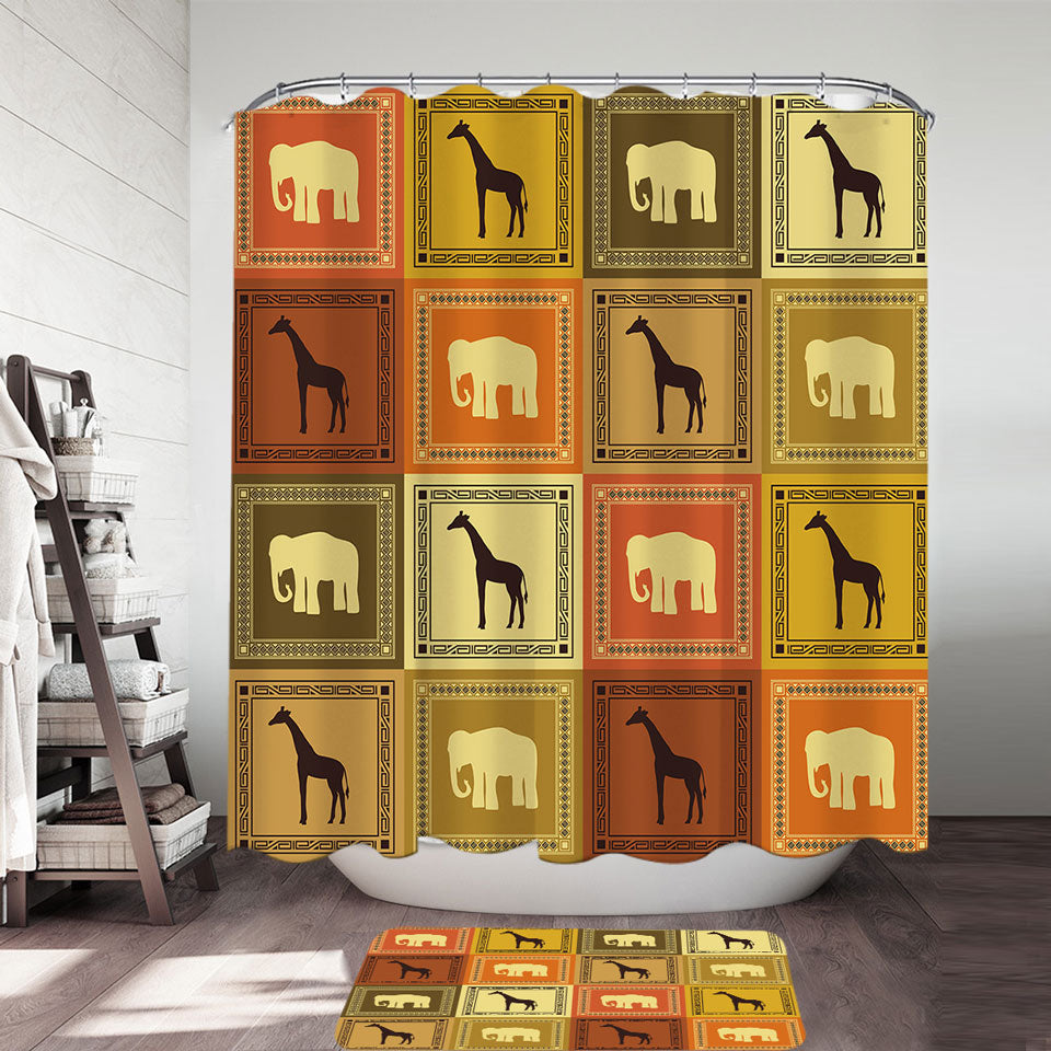 African Elements Elephants and Giraffes Shower Curtain