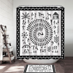 African Tribe Story White and Black Shower Curtain