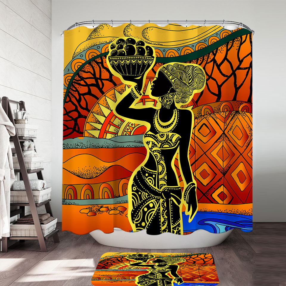 African Woman in Black and Yellow Shower Curtain