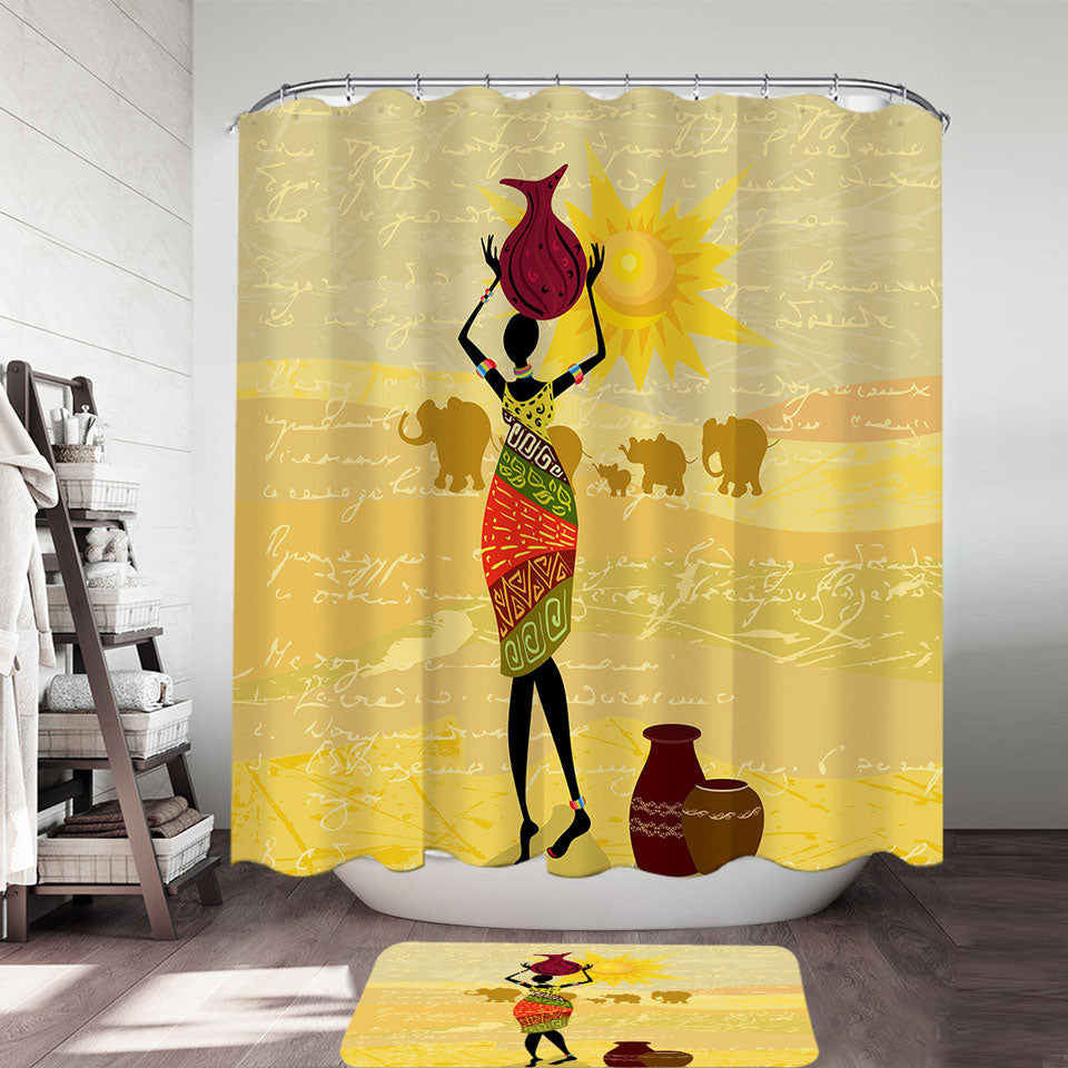 African Woman and an Elephant Parade Shower Curtain