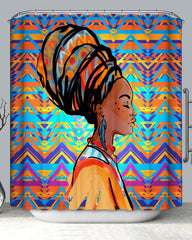 African Woman over Colored Triangles Pattern Shower Curtain